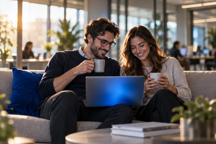 Retail team reviewing daily market insights on a laptop